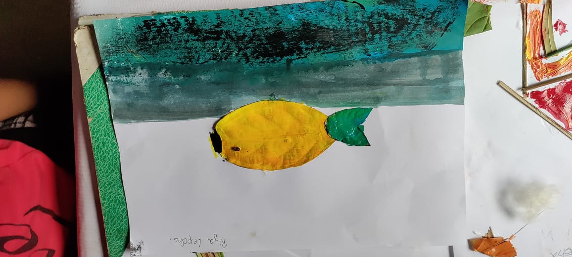 Fish made with dried leaves and paint